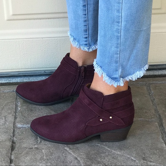 Boutique Shoes Burgundy Marigold Mauve Perforated Ankle Booties